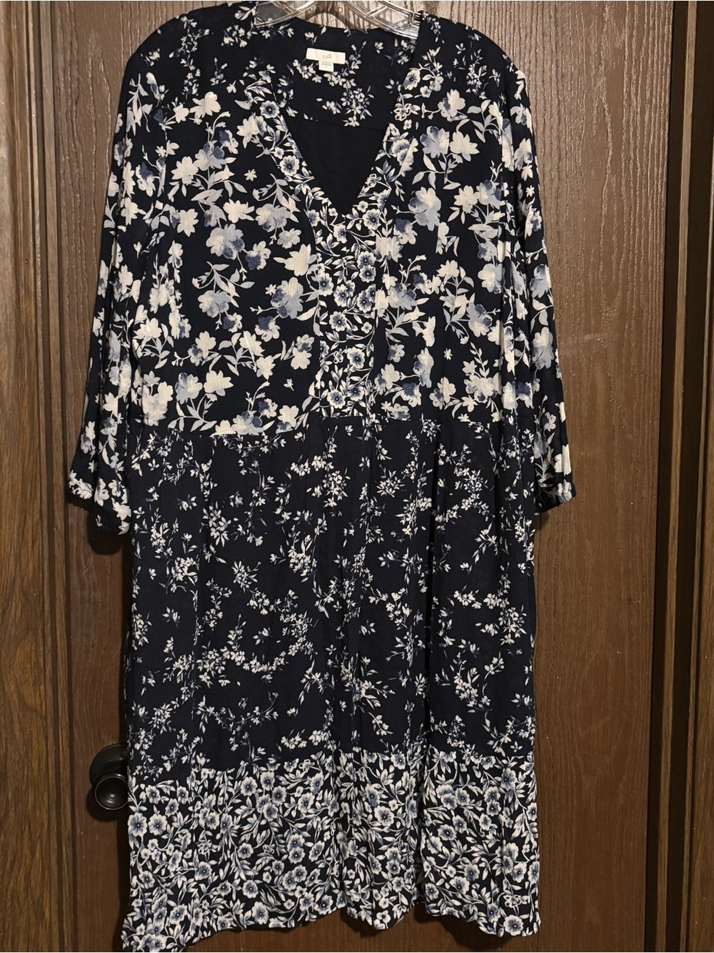 J. Jill Navy and White Floral V-Neck Midi Dress